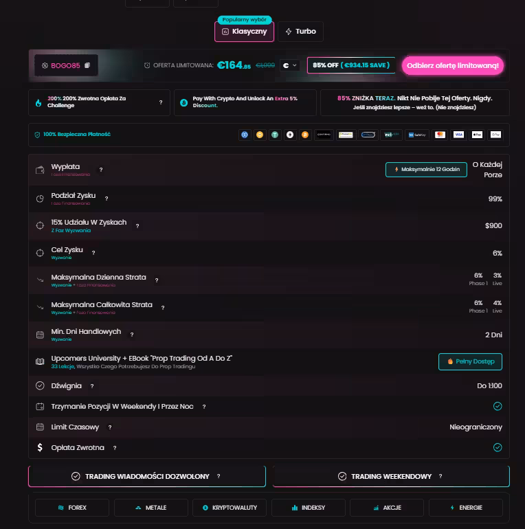 Upcomers wybór konta